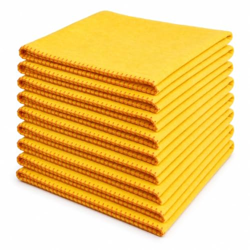 Great Knot Luxury Quality Large Strong Yellow Dusters 100% Cotton Household Cleaning Polishing Dusting Cloth Pack of 10 (Lee100% Cotton)