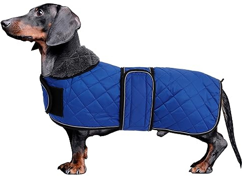 MOREZI Hundemantel Winter für Dackel - Wasserdichter Hunde Pullover mit Wolle Futter & Verstellbaren Gurten, Warmer Wintermantel für Kleine Hunde im Freien-Navy-L