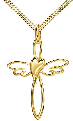 Gold Kreuz-Herz-Flügel-Anhänger 333 Gold 8 Karat für Damen, Herren und Kinder als Kettenanhänger.Mit Halskette Länge wählbar.