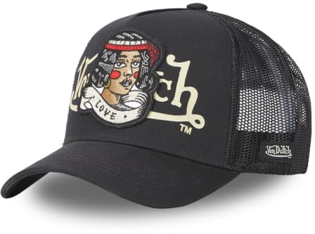 Von Dutch Cap Herren und Damen, Trucker Love, Schwarz NR | Unisex, Erwachsene 55,5-60cm, Verschluss Snapback, Schweißband, Steifes Mesh, Gebogener Schirm, Vintage