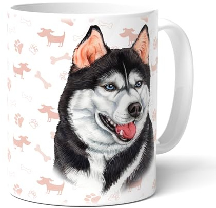 HUSKY - Tasse mit passenden Spruch. Kaffeetasse mit Husky Zeichnung. Becher mit Hundemotiv. Häferl mit Henkel. Mehrwegbecher. Teetasse, Kaffeebecher. Praktisches Geschenk für alle Hunden Liebhaber.