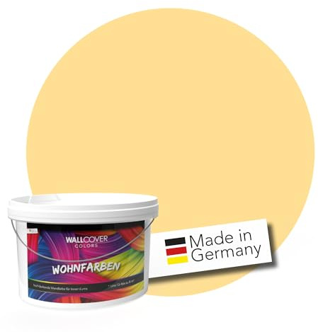 WALLCOVER hochwertige Wandfarbe für Innen | Gelb Gold | 2.5L für 20m² | Hochdeckende Innenfarbe Matt (Klasse 1) | Profi Qualität aus Deutschland
