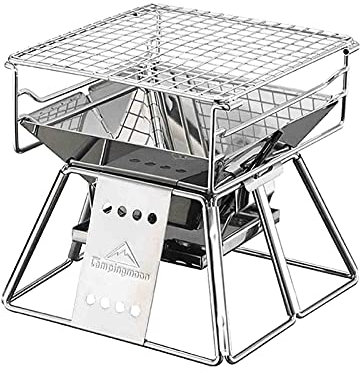 MYAOU Rectangular Stainless Steel Folding Pedestal Charcoal Barbecue Grill Outdoor Barbecues & Smokers - Silver
