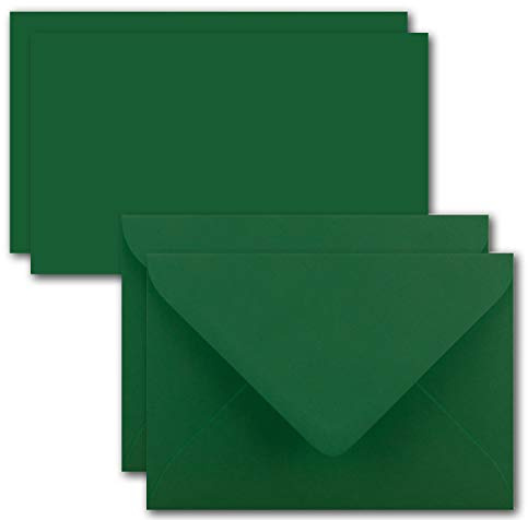 25x Karte mit Umschlag Set aus Einzel-Karten DIN A7-10,5x7,3 cm - Dunkelgrün mit Brief-Umschlägen C7