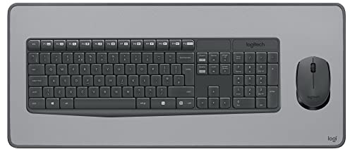 Logitech MK235 Combo Clavier Souris sans Fil, Récepteur USB Unifying, PC/Ordinateur, Clavier Français AZERTY - Gris + Logitech Desk Mat - sous-Main, Large Tapis de Bureau Gris, pour Le Télé-Travail