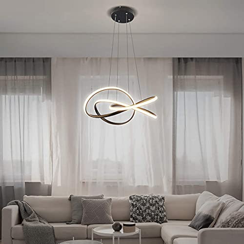 Modern LED Ceiling Pendant Light Spiral Design, 64W Dimmable Pendant Light with Remote Control, Height Adjustable Chandelier Light, for Living Room, Bedroom, Dining Room, Kitchen Island (C - Black)