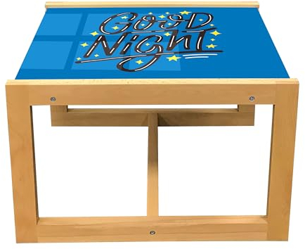 ABAKUHAUS Schlaf Couchtisch, Nacht-Beschriftung Sterne, Acrylglas-Mitteltisch mit Holzrahmen für Büros Wohnheime, Klein Größe, Blau Schwarz und Gelb