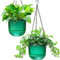 Melphoe Lot de 2 Pots de Fleurs à arrosage Automatique pour intérieur et extérieur, 16,5 cm, Panier Suspendu avec 3 Crochets et Trous de Drainage pour Jardin, Maison (émeraude)
