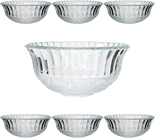 Reldor Glass Trifle Bowls Footed Large 7 Piece Set Dessert Mini Trifle Fruit Salad Stem Dishes Cut Glass Serving Deep Sundae Pudding Ice Cream Prawn Cocktail Salad