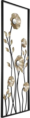 EGLO LIVING Wanddeko Chikuma, 3D Wandbild im Blumen-Design mit Ramen | Wandobjekt aus Metall in Messing und Schwarz, Wand Deko für Wohnzimmer, Wanddekoration 38,5 x 100 cm