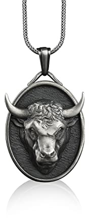 BySilverStone Jewelry – Silberner Stierkopf-Anhänger, Stier-Sternzeichen-Halskette, Anpassbare Sternzeichen-Halskette, Gravierte Halskette Für Männer, Geschenke Für Tierliebhaber, Herren-Halskette