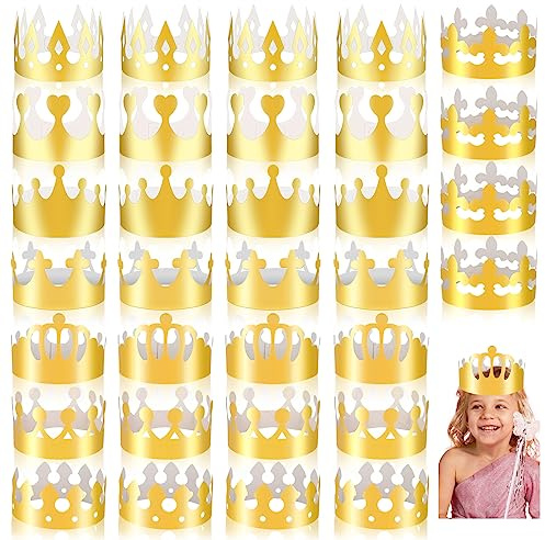 MGZTTHW Gold Paper Crowns, 32pcs Birthday King Crowns, Paper Prince Princess Crown Foil Party Crown Hat Cap for School Classroom Baby Shower Birthday Party Supplies
