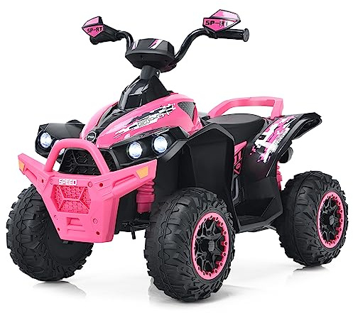 DREAMADE 12V Elektro Quad, 2,2-4,3 km/h Kinderquad mit Musik & Licht & Ladegerät & Hupe, Kinderauto Elektrisch für Kinder ab 3 Jahre, Belastbar bis 35KG (Pink)