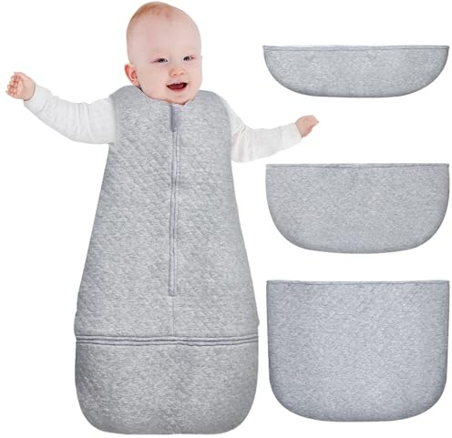 Lictin Schlafsack Baby Winter Baumwolle 2.5 TOG, Winterschlafsack Baby mit 3 abnehmbaren Böden, Babyschlafsack Verstellbarer Länge, Schlafsack Baby für 6-24 Monaten, Schlafsack Kinder Grau, 70-100CM