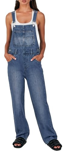 ANRABESS Denim Bib Overalls for Women Loose Fit Jean Jumpsuit A Washed Blue M