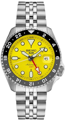 SEIKO Orologio sportivo da uomo, collezione 5 sport, in acciaio inox, con lancetta GMT, impermeabile fino a 100 m, giallo, SSK017J1