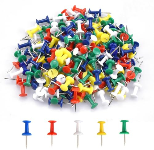 200 Stück Mehrfarbig Reissnägel Pinnwand Nadeln Bunt Pinnadeln mit Edelstahl-Punkt Reißnägel Reißzwecken Reisszwecke Push Pins für DIY, Wandkarten, Bulletin Board, Kork Boards