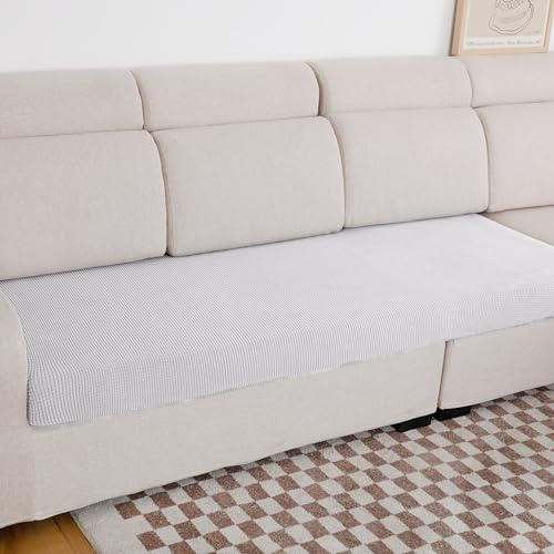 DALINA Textil - Funda para cojin de Sofa, Protector de cojin de Asiento Ajustable con Elastica, Tela de Poliester (Blanco Perla, 150x50x20)