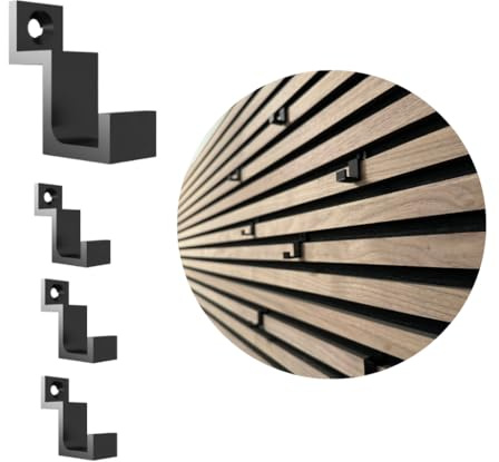 Miraram 3D Objects Kleiderhaken für Akustikpaneele mit Wandmontage – 4er Set inkl. Dübel & Schrauben – Horizontale Paneele – 13mm & 15mm – Garderobenhaken Lamellenwand (15 mm, Einzelhaken (4-teilig))