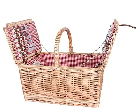 HAVVMK Picknickkorb Weide mit Besteck Picknickmatte Groß für 4 Personen mit Deckel 47X32x23cm