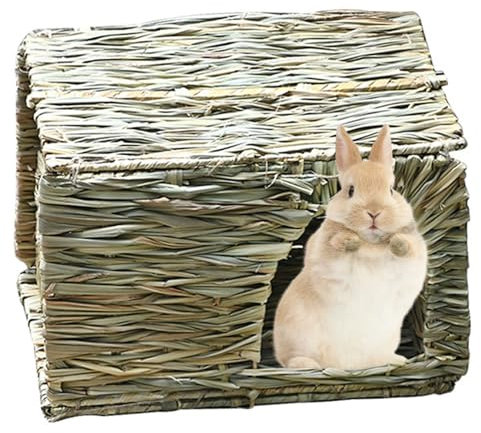 Jeorywoet Bunny House Kaninchen Käfig Haustier Klappbares Haus Kaninchen Hamster Hedgehog Meerschweinchen handgefertigtes Stroh gewebter Kaninchennest (klein, 30 x 20 x 20 cm), Hasenbett