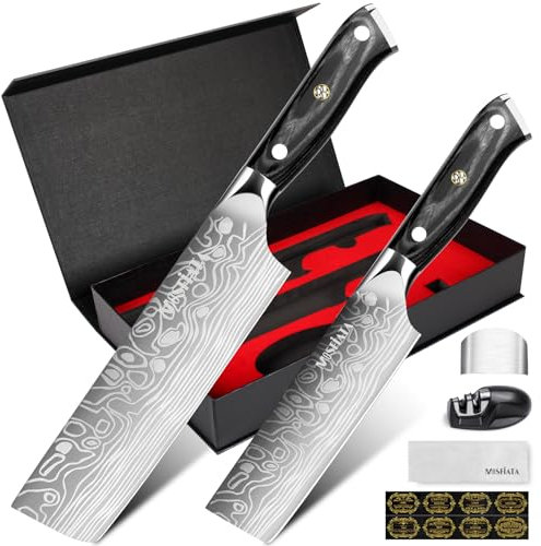 MOSFiATA 7 Zoll & 5,5 Zoll Nakiri Messer Set- EN.4116 Stahl, Kochmesser, Japanisches Messer, Küchenmesser, Gemüsemesser mit Scheide, Geschenkverpackung und Reinigungstuch