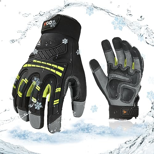 Vgo... Guantes Trabajo Invierno Hombre Touchscreen Anti-Impacto, Guantes Frío Cálidos para Camioneros Moto Antivibración Carga Pesada, 1 par(GA8954FLWP)