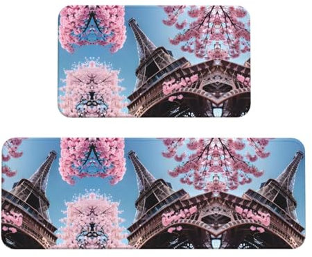 YQxwJL Ölgemälde Paris Eiffelturm-Druck, Küchenteppich, rutschfeste Küchenmatte, 2er-Set, bequeme Stehmatten für Küche, Büro