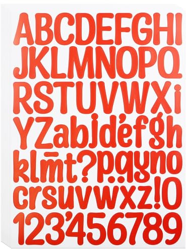 552 Stücke Selbstklebendes Buchstaben Aufkleber, Klebrig Vinyl Buchstaben Zahlen Kit für Postfach,Schilder,Adressnummer,Scrapbook, DIY und Basteln - 8 Blätter Rot