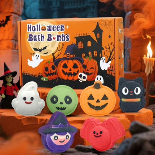 Halloween Bath Bombs for Kids & Women, Handmade Spooky Bath Bomb Set of 6 Fun Shapes – Perfect Gifts for Kids, Skin Care Bathbombs for Girls’ Spooky Celebration