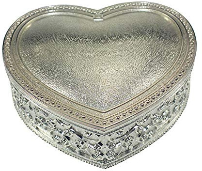 Windmilne Schmuckschatulle zur Aufbewahrung von Heimdekorationsornamenten, Zinklegierung, elektrisch silberfarben, herzförmige Schmuckschatulle (Silber 10,2 x 9,7 x 3,7 cm)