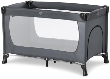 Hauck Dream N Play Plus, Grau – Reisebett für Babys & Kleinkinder mit Kleiner Luke, Reisetasche, leicht, schnell & kompakt zusammenklappbar, 120 cm x 60 cm, ab Geburt bis 15 kg