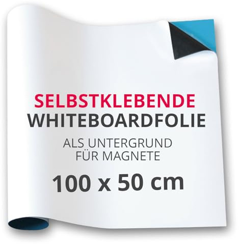 Magstick Selbstklebende Ferrofolie 100 x 50 cm Magnet-Haftgrund - mag188 | Whiteboard-Folie selbstklebend, flexibel beschreibbar abwischbar, Größe 1000 x 500 mm, Stärke 0,6 mm, kreative Magnetwand