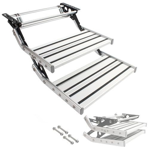 Marchepied pour camping-car, marchepied pour camping-car, revêtement en poudre, marches antidérapantes, compact, extensible ou pliable, capacité de 200 kg/440 lb, pour camping-car, caravane,