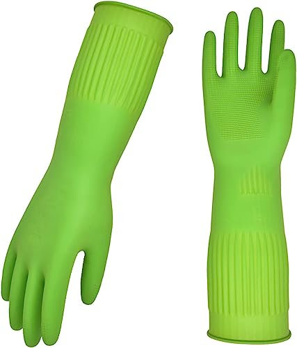 RCIUJEL Gants de ménage réutilisables, gants de vaisselle en caoutchouc, extra épais, manches longues, nettoyage de cuisine (vert, M)