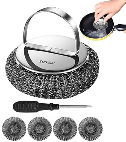 Kitchen Pot Scrubber, Ergonomic Steel Wool Scrubber, Thickened Dish Scrubber, Portable Pot Scrubber With Handle, Steel Wool Scrubber For Pots, Dish Scrubber With Handle, Pot Scrubber For Sinks