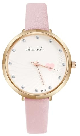 OFFCUP Damklocka i läder och kvartsur, läderrem damklockor, analog kvarts med klockor kärleksurtavla, 3 hand kvartsur, premium mode armbandsur för kvinnor damer flickor, Rosa, armband