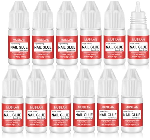 MUSILAN 12 Pièces Colle à ongles pour Faux ongles - 5g - Colle faux ongles extra forte pour ongles en acrylique, Colle à ongles pour pâte de strass, pierres précieuses, bijoux, pour réparer les