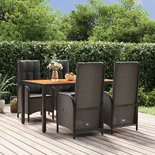 IKAYAA Rattan Essgruppe 4 Personen Gartenmöbel Essgruppe mit Verstellbare Hochlehner Stühlen Garten Sitzgruppe Schwarz Rattan Gartenmöbel Set mit Auflagen Sitzgarnitur mit 150 cm Tisch #3