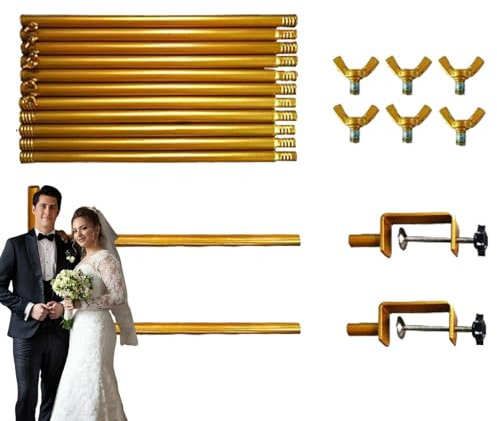 Qzdtue Over The Table Rod Stand, Gold Trellis with Clamps, Party Tableware, Balloon Frame, Tabletop Banner Display, Perfect for Wedding Backdrops and Event Decorations