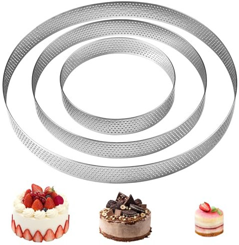 Orixo 3 Pezzi Anello Microforato Crostata Ø 10/15/20 cm, Stampo Microforato per Crostate, Anello per Torte in Acciaio Inox 304, Stampo Crostata, Alti 2 cm, per Pasticcini, Torte Mousse, Muffin