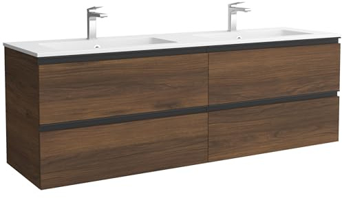 Mueble de Baño BEQUIA Metal 160cm Nogal | Lavabo Vilna Solid Surface Centrado