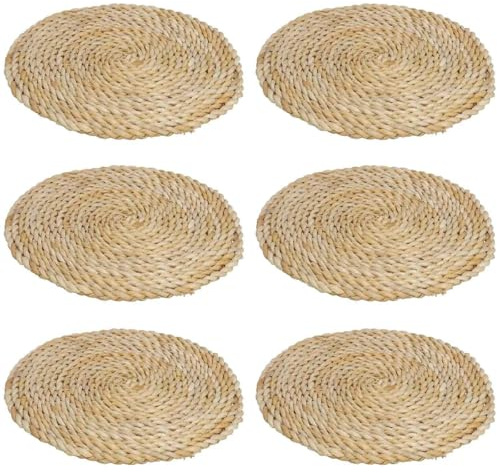 Acan Tradineur - Pack de 6 salvamanteles Redondos de Mimbre, Reutilizables, Mantel Individual, Alfombrilla de Mesa, Protector, Cocina (Color Natural - Ø 35 cm)