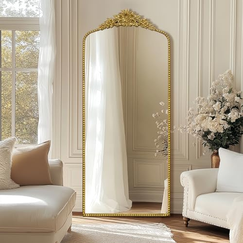 G-LEAF Barock Ganzkörperspiegel Gold 190x76 cm Großer Standspiegel Wandspiegel mit Blumenmuster Ornamenten Prunkvoller Ankleidespiegel Vintage Dekospiegel für Schlafzimmer Wohnzimmer Flur