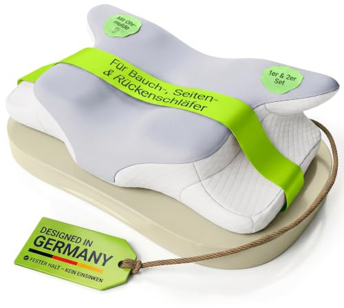 Juskys Nackenkissen 1er Set - Ergonomisches Kopfkissen mit Memory-Foam, atmungsaktivem Bezug - Kissen für den Nacken, gesunder Schlaf - weiß/grau