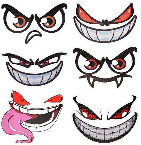Begonia Lot de 6 autocollants yeux - Démon - Réfléchissants - Autocollants pour voiture, vélo, aspirateur, robot tondeuse - Robot à gazon - Décoration - Résistant aux intempéries - Autocollants