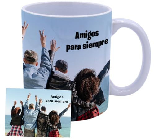 DEREGALOOS Taza Personalizada con Foto o Texto. Taza de Cerámica con Interior y Asa de Color a Elegir. Regalo Personalizable con Imagen para Amigos Familiares Parejas. Detalle Original (Blanco)