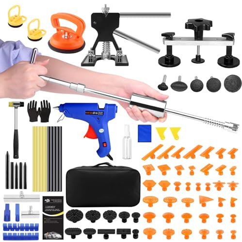 DentWiz Car Dent Puller Kit, Dent Remover for Car Dent Repair with High Adhesion Pull Tabs, Glue Gun & Sticks, Suction Cup, Slide Hammer T-Bar, PDR Tools for Paintless Dent Removal at Home and Garage