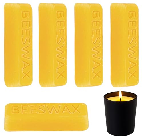 5PCS Organic Beeswax Blocks 100% Pure Natural Bees Wax, Beeswax Blocks Bars for Candle Making, Wax Melts, Furniture & Leather Polish, Wood Conditioning, Balms, Lotions, Creams, DIY Crafts