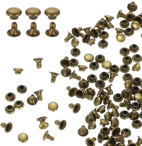 QUARKZMAN 100 Pcs Rivet à Visser de Remplacement en Métal, 3mm x 3mm x 3.5mm Rivets tubulaires en Acier au Carbone, Kit de Fixation pour Cuir pour Sacs, Livres, Colliers, Laisses, Bronze